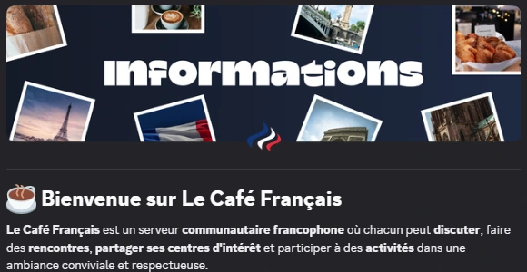 Message d'informations du serveur Discord Le Café Français